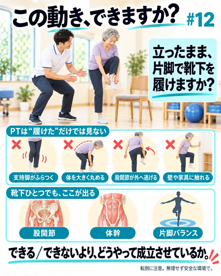 この動き、できますか？ #12｜立ったまま、片脚で靴下を履けますか？